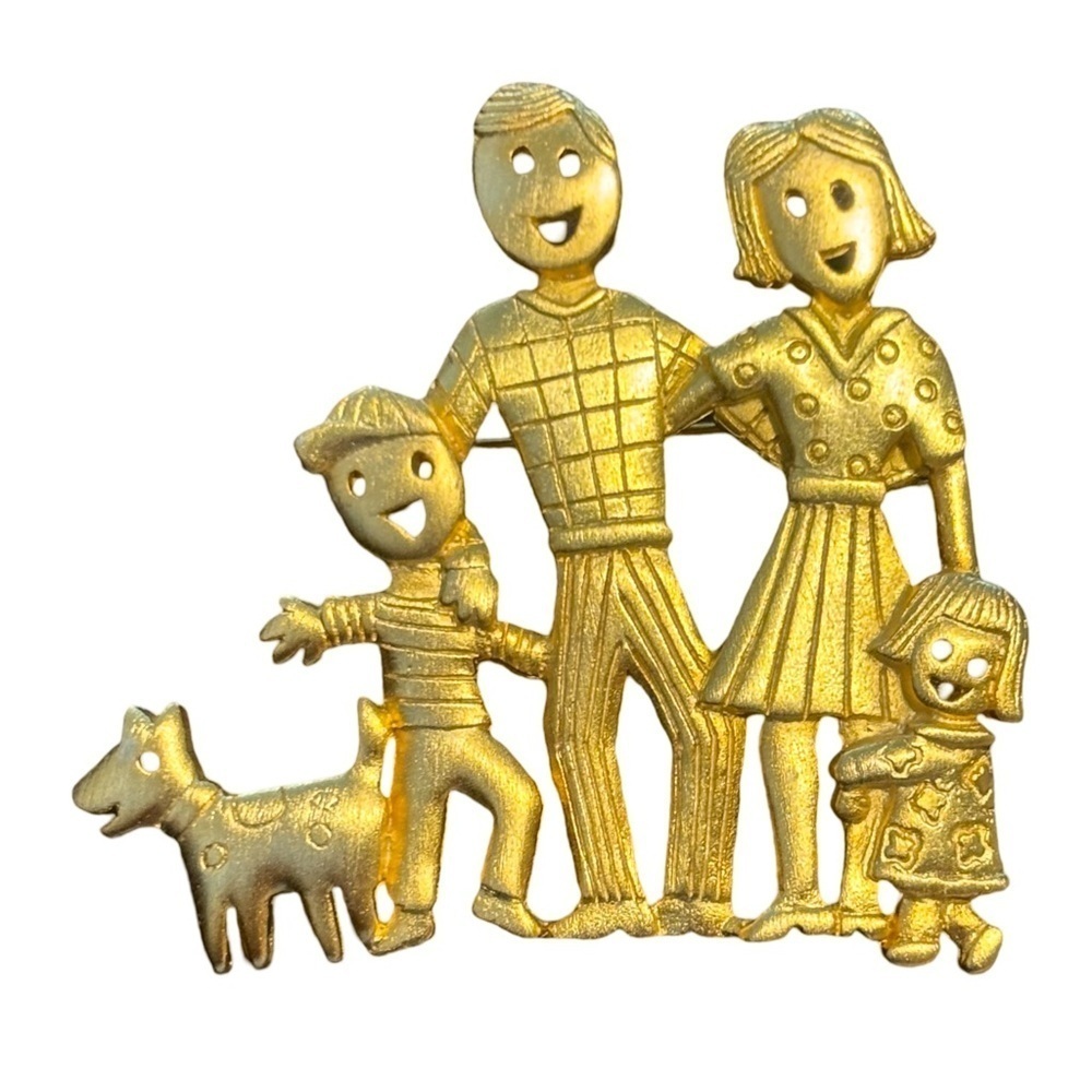 JJ gold tone family brooch